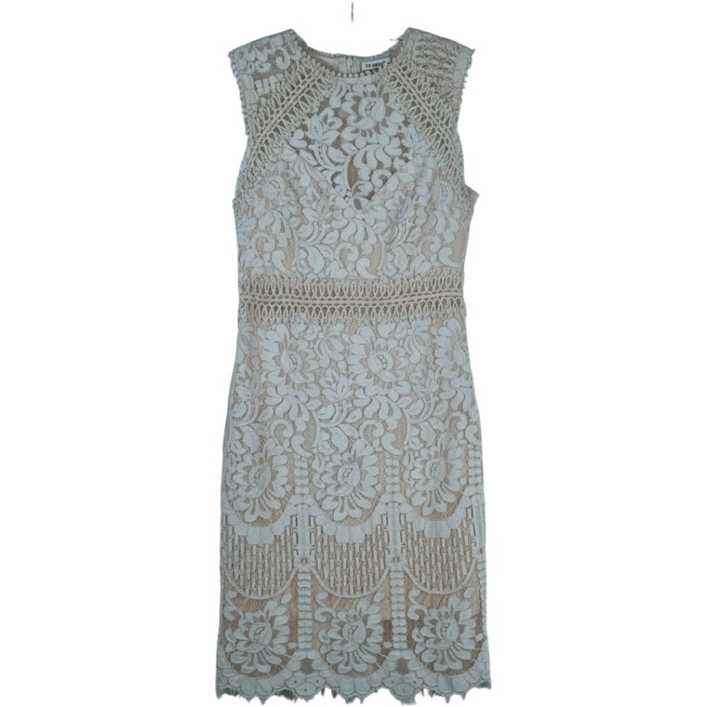 Main‎ Strip Peach Floral Lace Sleeveless Mini Dress Sheath Crochet Detail Large